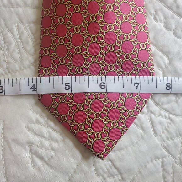 HERMES Red and Gold Vintage Chain Pattern Tie - Picture 6 of 8